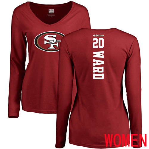 San Francisco 49ers Red Women Jimmie Ward Backer #20 Long Sleeve NFL T Shirt